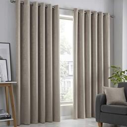 "Fusion - Strata - Blockout Pair of Eyelet Curtains - 46"" Width x 54"" Drop (117 x 137cm) in Natural"