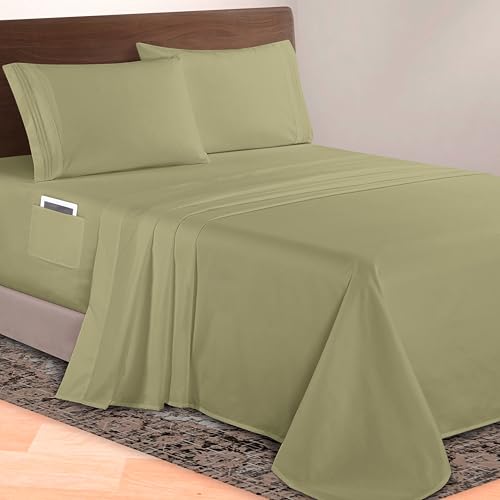 Elegant Comfort Luxurious 1500 Premium Hotel Quality Microfiber 4-Piece Sheet Set, 18-24 Inches Deep - Extra Deep Pocket Sheets - Ultra Soft 4PC Deep Pocket Sheets, King, Sage/Green