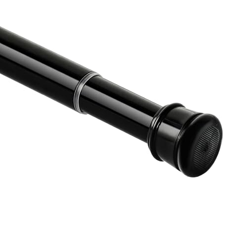 "Ginbel Direct No Sectional Assembly Tension Curtain Rod 28-48 Inch - 1"" Diameter Spring Long Adjustable Shower Curtain Rods for Bathroom Windows Closet No Drilling No Rust, Black"