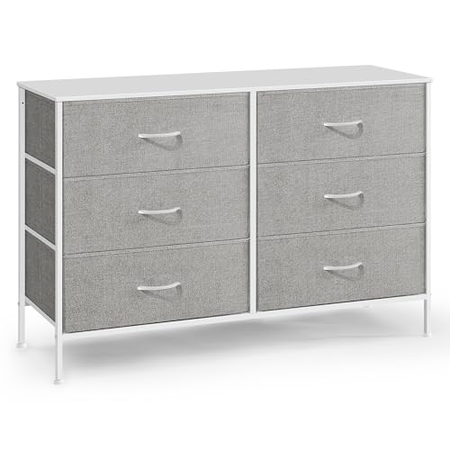 SONGMICS Chest Bedroom, 5 Fabric Drawers, Storage Organiser Unit, 40 x 60 x 120 cm, Modern Style, White and Light Grey LTS815W01, 40 x 117 x 77.5 cm