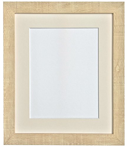 FRAMES BY POST Deep Grain Picture Photo Frame, Recycled Plastic, Light Brown with Ivory Mount, 45 x 30 cm Image Size 14 x 8 Inch