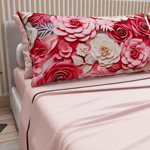 PETTI Artigiani Italiani - Cotton Sheets with Pillowcases in Digital Print, Double Bed Sheet, 3 Light Powder Floral Bedding Set, 100% Made in Italy