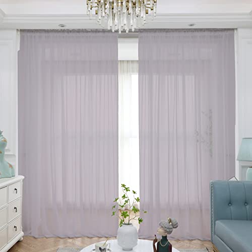 Sheer Curtains Inches Long Window Sheer Curtain 2 Panels Sheer Curtains Size 63 72 95 108 145 Long Inch Bedroom Children Living Room Yard (Light Gray, 52 W x 63 L - 2 Pcs)