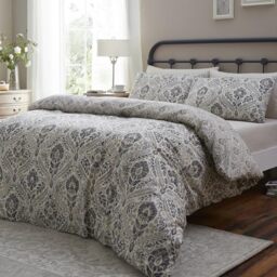 Dreams & Drapes Design Duvet Cover Set, 100% Cotton, Double Size 200x200cm, Natural, Classic Ogee Style Print, 68 Pick Thread Count, Orange