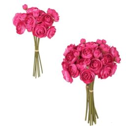 IPOPU Hot Pink Artificial Ranunculus Silk Flowers 12PCS Faux Ranunculus Mini Fake Flowers for DIY Wedding Bouquet Bridal Shower Decorations Floral Filler Flowers Centerpieces