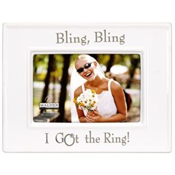 Malden International Designs Glazed Ceramic With Silver Accents Bling Bling I Got the Ring Picture Frame, 4x6, White