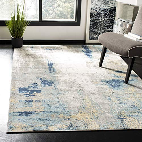 Safavieh Abstract Rug for Living Room, Dining Room, Bedroom - Jasper Collection, Short Pile, in Grey and Gold, 90 x 150 cm