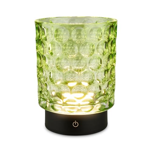 BRILONER - LED Table Lamp Cordless IP44, Glass Body, Touch, Dimmable, Rechargeable Battery & Light Source Replaceable, Bedside Light, Candle Lamp, Decorative Lamp, Christmas Lights, 15x11cm, Green