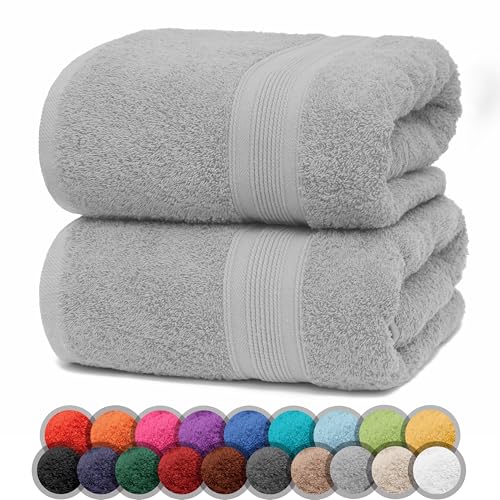 NatureMark Pack of 2 Bath Towels - 100% Cotton, 500 g/m² - Soft, Absorbent & Durable - For Home, Sauna & Travel - 70 x 140 cm, Silver Grey