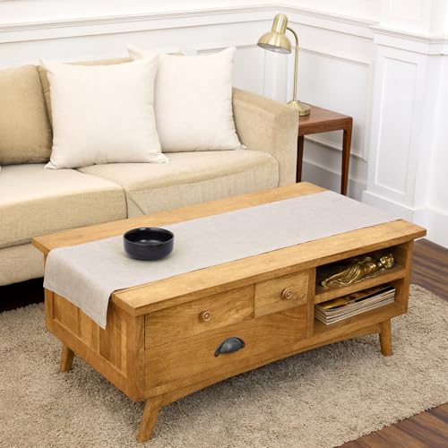 Solino Home Linen Table Runner 60 Inches - 100% Pure Linen Light Natural Table Runner 14 x 60 Inch Ideal for Dresser and Coffee Tables - Summer - Athena