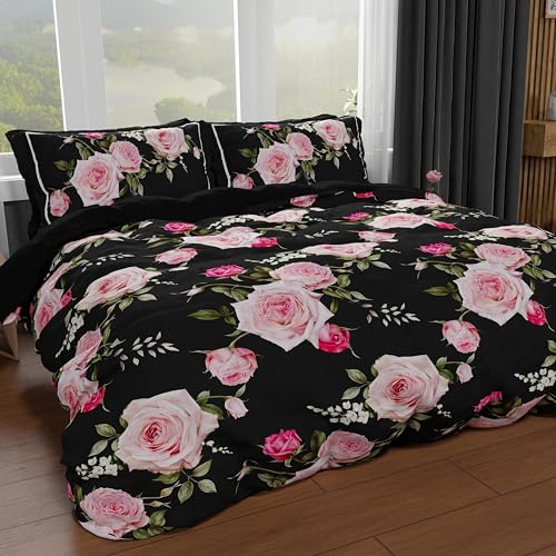 PETTI Artigiani Italiani - Double Duvet Cover Set 200 x 220 cm (2 Pillowcases 80 x 80 cm Included), Microfibre Duvet Cover Set with Digital Floral Print 20 01 - Made in Italy