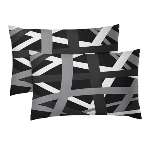 Emvency Set of 2 Throw Pillow Cover Gray Black Stripes Design Retro Decorative Pillow Case Striped Home Decor Rectangle 12x20 Inch Cushion Pillowcase