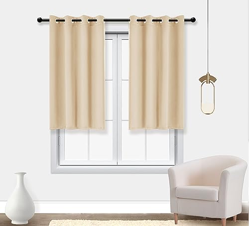 PI Blackout Bedroom Curtains,Thermal Insulated Ring Top Window Treatment,Room Darkening Drapes for Living Room/Bedroom/Kitchen 1 Panel (Beige, W52XL54)