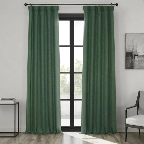 HPD Half Price Drapes Faux Linen Room Darkening Curtains - 108 Inches Long Luxury Linen Curtains for Bedroom & Living Room (1 Panel), 50W X 108L, Key Green