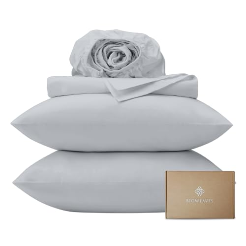 "BIOWEAVES 100% Organic Cotton Sheets, 300 Thread Count 4-Piece GOTS Certified Bed Sheet Set Fits Mattress Upto 17"" Deep Pocket, Soft & Silky Sateen Weave (California King, Glacier Gray)"