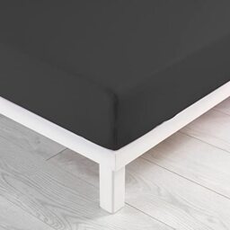 douceur d'intérieur, Jersy Double Fitted Sheet 160 x 200 cm 100% Cotton Anthracite