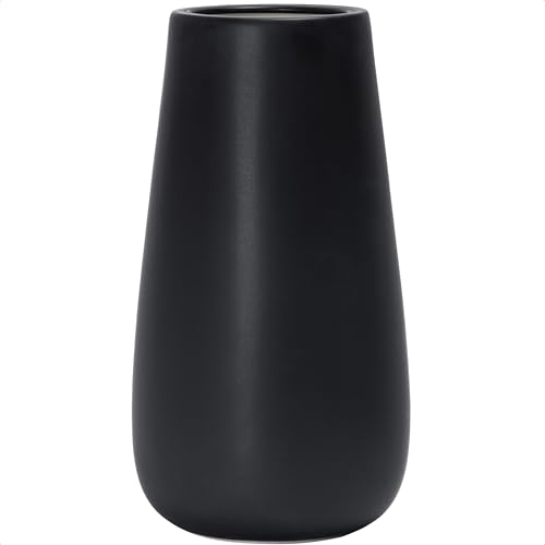 D'vine Dev 12 Inch Ebony Black Elegant Oval Ceramic Vase for Flowers, Home D??cor Vase with Design Box, VS-LD-C-5