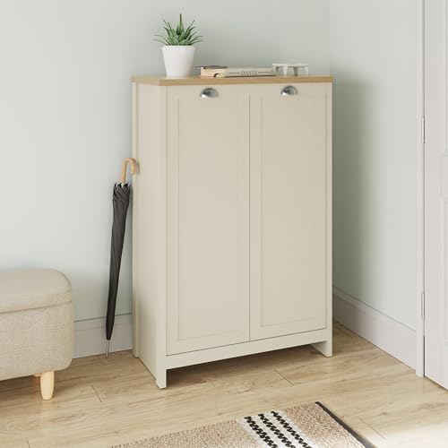 GFW Lancaster 2 Door Shoe Cabinet Shelf Storage Hallway Entryway Living Cream