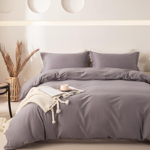 "OAITE 100% Washed Cotton Duvet Cover King Size Soft Breathable Durable Bedding with Zipper Closure & 8 Corner Ties- 3 Pieces Plain Simple Duvet Cover Set,2 Pillow Shams,1 Duvet Cover(104""x90"")"