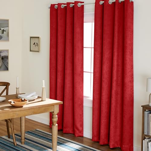 Exclusive Home Curtains Oxford Woven Blackout Grommet Top Panel Pair, Chili, 52x96, 2 Piece
