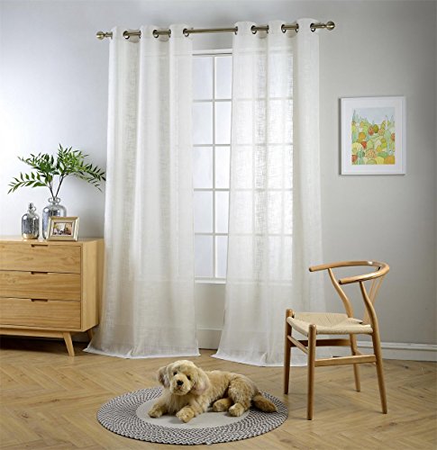 "MIUCO Semi Sheer Curtains Poly Linen Textured Solid Grommet Curtains 95 Inches Long for French Doors 2 Panels (2 x 37 Wide x 95"" Long) Beige"