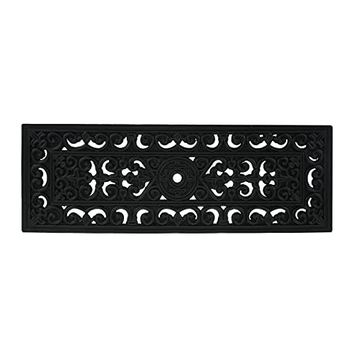 Relaxdays Rubber Step Mat, Rectangular, Indoor & Outdoor Doormat, Shoe Scrapper, 75 x 25 cm, Ornaments, Anti-Slip, Black
