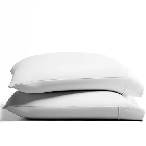 TEXAS LINEN CO. 100% Organic Cotton Percale Pillow Cases Standard/Queen Size Set of 2 - Percale Pillowcases Standard/Queen, Soft Cooling Pillow Cases for Sleeping, Cotton Pillow Covers - White