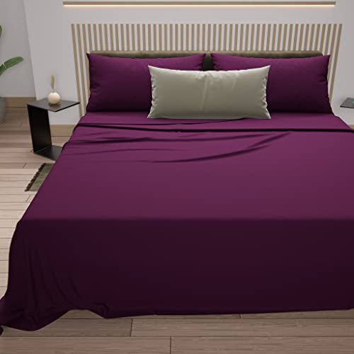 PETTI Artigiani Italiani - Cotton Sheets, French Double Bed Sheets, French Double Bed Set, Plum, 100% Made in Italy