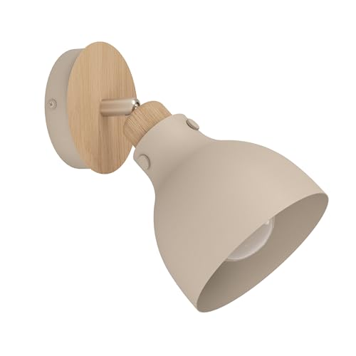 Eglo Wall Light Fixture Arrecife, Indoor lamp with Adjustable spot, Living Room and Bedroom Lighting, Spotlight Made of Metal in Sand-Colour and Wood Optics, E27 Socket
