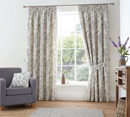 "Dreams & Drapes Design - Jazmine - 100% Cotton, Fully Lined, Pencil Pleat Pair of Pencil Pleat Curtains With Tie-Backs - 66"" Width x 54"" Drop (168 x 137cm) in Heather"