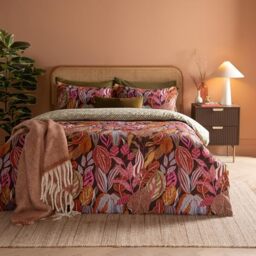 furn. Utopia Duvet Cover Set – Reversible Geometric Tropical Leaf Cotton Blend Bedding Set (Copper Glow - King)