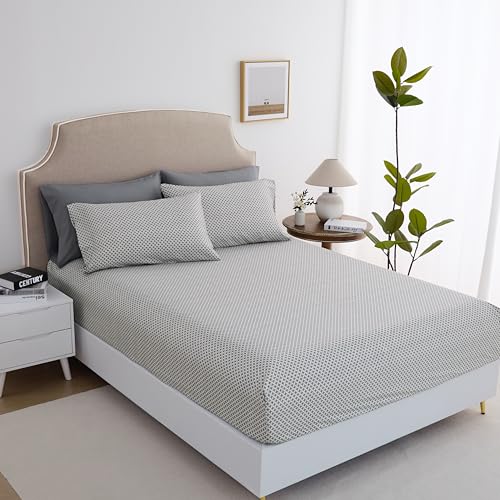 Spirit Linen Home 6-Piece Elegant Soft Bed Sheet Set - King, Grey Diamond - Deep Pocket Soft and Breathable Microfiber Material Bed Sheets with 1 Fitted Sheet, 1 Flat Sheet, and 4 Pillowcases included