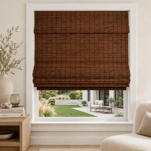 "CHICOLOGY Bamboo Roman Shades - Customer Favorite Blackout Blinds for Windows, Premium Quality, Ideal for Home, Moose (Blackout) Brown, 23"" W X 64"" H"