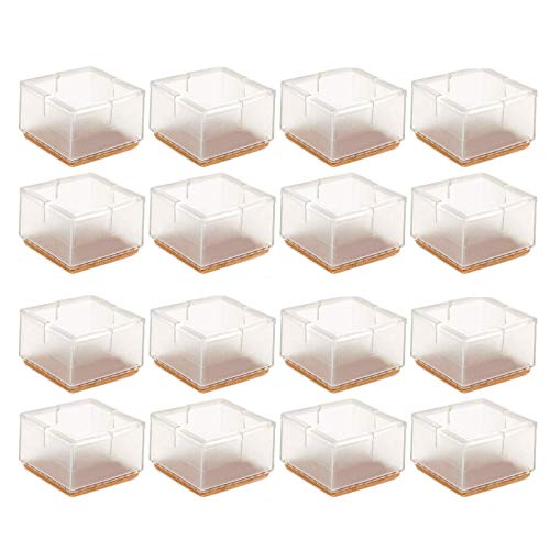 "16Pack Anwenk Chair Leg Floor Protectors 1-15/16"" to 2-1/8"" Large Chair Leg Caps Furniture Leg Caps Square Silicone Chair Leg Tips with Felt Pads Clear (16 Pack)"