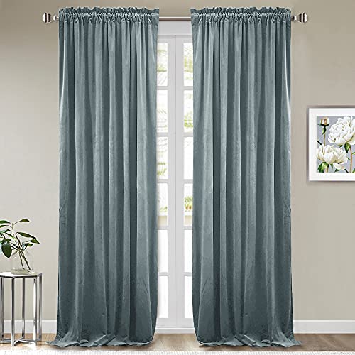 StangH Stone Blue Curtains for Living Room Sliding Door, Elegant Velvet Thermal Insulated Privacy Drapes for Bedroom/Kids, Heavy Soft Home Decor, W52 x L100, 2 Panels