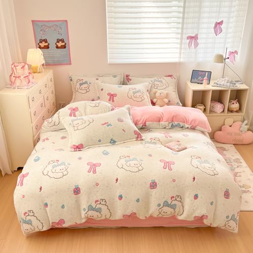 LMONMOO Twin Bedding Sets, Cute Puppy Pink Duvet Cover Set, Kawaii Cream Dogs Fluffy Comforter Covers Ultra Soft for Girls Kids Women Teen(Puppy, Twin)