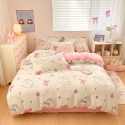 LMONMOO Twin Bedding Sets, Cute Puppy Pink Duvet Cover Set, Kawaii Cream Dogs Fluffy Comforter Covers Ultra Soft for Girls Kids Women Teen(Puppy, Twin)