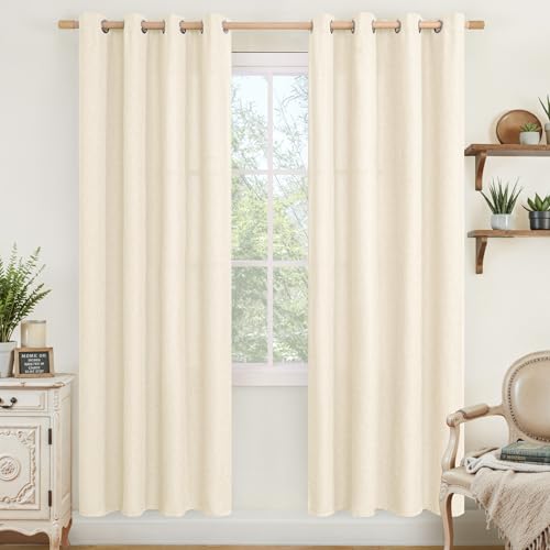 LAMIT Linen Blend Light Beige Curtains 78 Inch Length for Living Room, Grommet Light Filtering Panels Neutral Country Rustic Farmhouse Boho Drapes for Bedroom, 2 Panels Set, 52 x 78 inch
