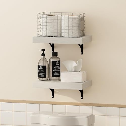 Furinno TANNA Floating Shelves for Wall Set of 2, 38.1cm Bathroom Wall Shelf, Wall Mounted Shelf, for Bathroom Organizers and Storage, Living Room, White Texture