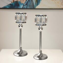 2 Pcs Crystal Bowl Tealight Candelabra Votive Candle Stand, Wedding centerpieces for Tables Crystal Candlestick，Centerpiece Table Decorations (Silver 2PCS)