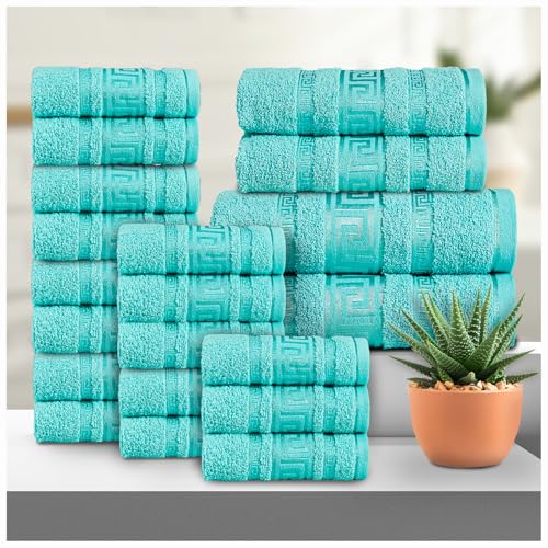 GC GAVENO CAVAILIA Greek 20 Piece Towel Bale Set - Includes 16 Face Towels, 2 Hand Towels & 2 Bath Towels - 100% Cotton Super Absorbent, Quick Dry, Luxury Hotel Collection Towel Set - Aqua