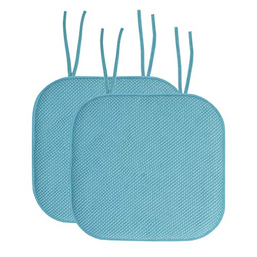 "Sweet Home Collection Non Skid Rubber Back Rounded Square 16"" x 16"" Seat Cover, Polyurethane Memory Foam, Teal, 2 Count (Pack of 1)"