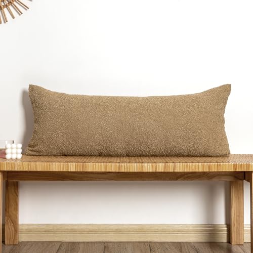 JoraLion Boucle Lumbar Pillow Cover 14x36 inch, Brown Textured Throw Pillow Cover Cushion Case for Sofa Bed Couch Living Room, Pack of 1 (Cover Only)