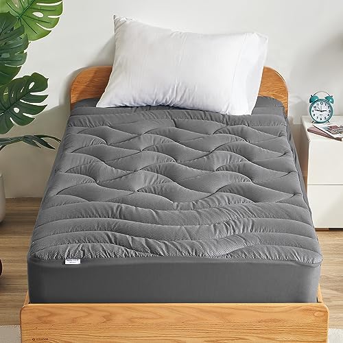 "SLEEP ZONE Extra Long Twin Cooling Mattress Topper for College Dorm, Premium Zoned Cool Mattress Pad Cover, Padded Mattress Protector Breathable Washable, Deep Pocket 8-21"" (Grey, Twin XL)"