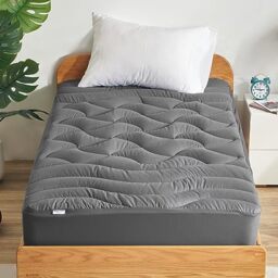 "SLEEP ZONE Extra Long Twin Cooling Mattress Topper for College Dorm, Premium Zoned Cool Mattress Pad Cover, Padded Mattress Protector Breathable Washable, Deep Pocket 8-21"" (Grey, Twin XL)"