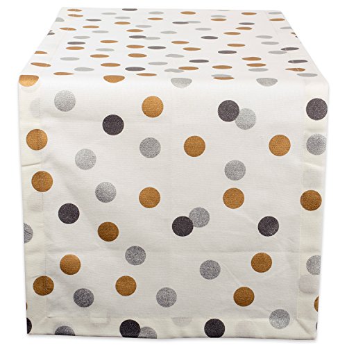 "DII Metallic Fabric Kitchen D??cor, Cotton, Silver & Gold Polka Dot Confetti, 108"" x 14"" (Runner)"