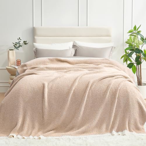 "Snuggle Sac Queen Size Bedding Blanket Heather Beige, Super Soft Warm Bed Blankets Cozy Knit Fuzzy Plush Blankets for Bed, Heather Beige, 90""x90"" Queen"