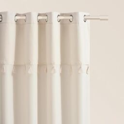 ROOM99 Astoria Curtain with Silver Eyelets 140 x 250 cm Width x Height Sliding Curtains Modern Curtain Living Room Bedroom Light Cream 1 Piece