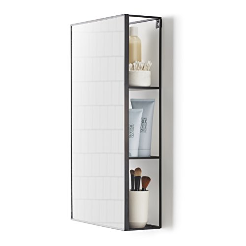 Umbra Cubiko 24x12 Rectangle Mirror and Storage Unit, Modern Medicine Cabinet, Vanity, Bathroom Mirror, Black
