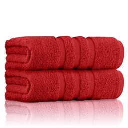 GC GAVENO CAVAILIA Luxury Quality Zero Twist Bath Towels, Stripe Textured 100% Cotton 2 Pack Bath Sheets, Red, 70x120 Cm